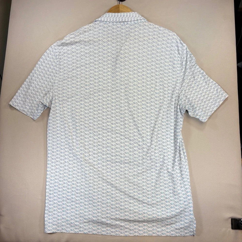 IBKUL Polo Shirt Mens Medium White Blue Bicycle Print IceFil UPF 50 Golf Travel